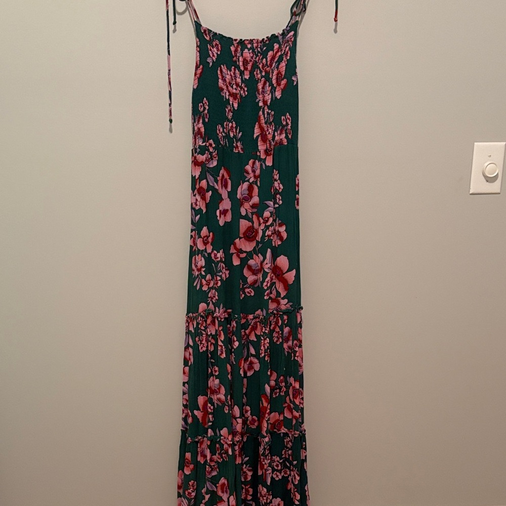 Free People Dark Green and Pink Floral Maxi Dress